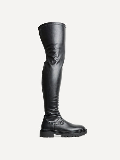 Sonny Black Faux Leather Long Boots