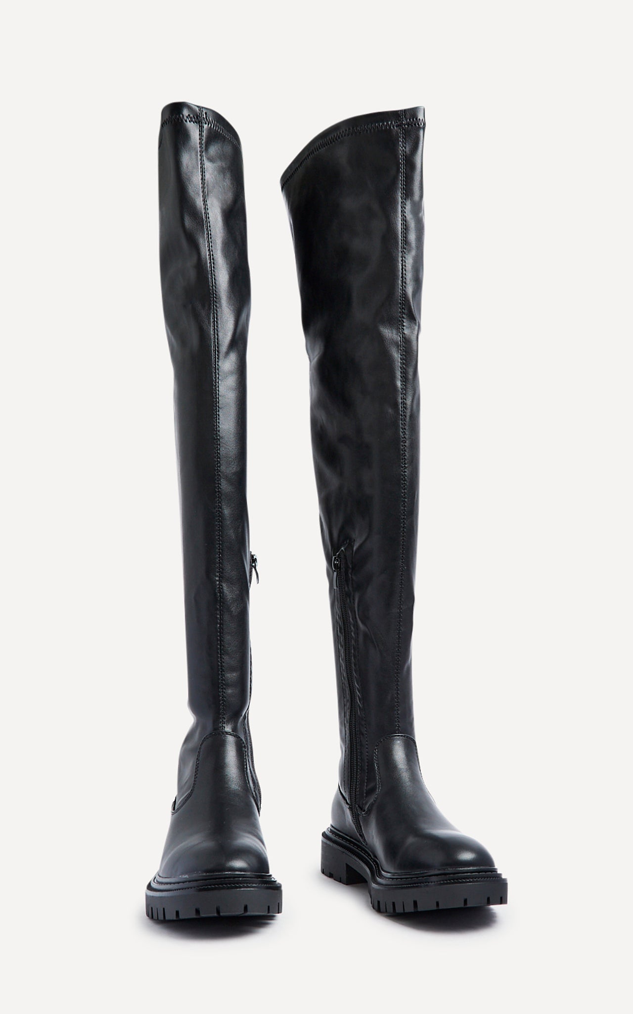 Sonny Black Faux Leather Long Boots