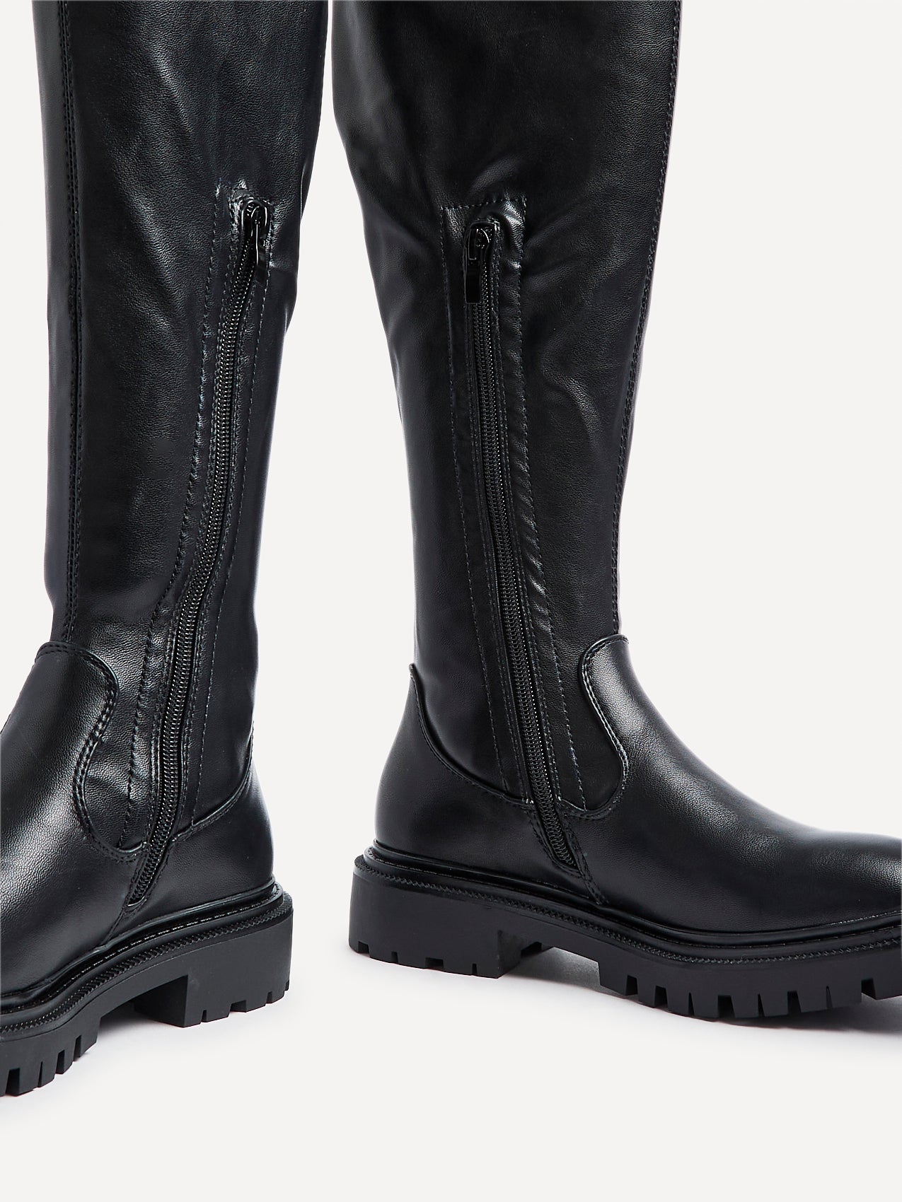 Sonny Black Faux Leather Long Boots