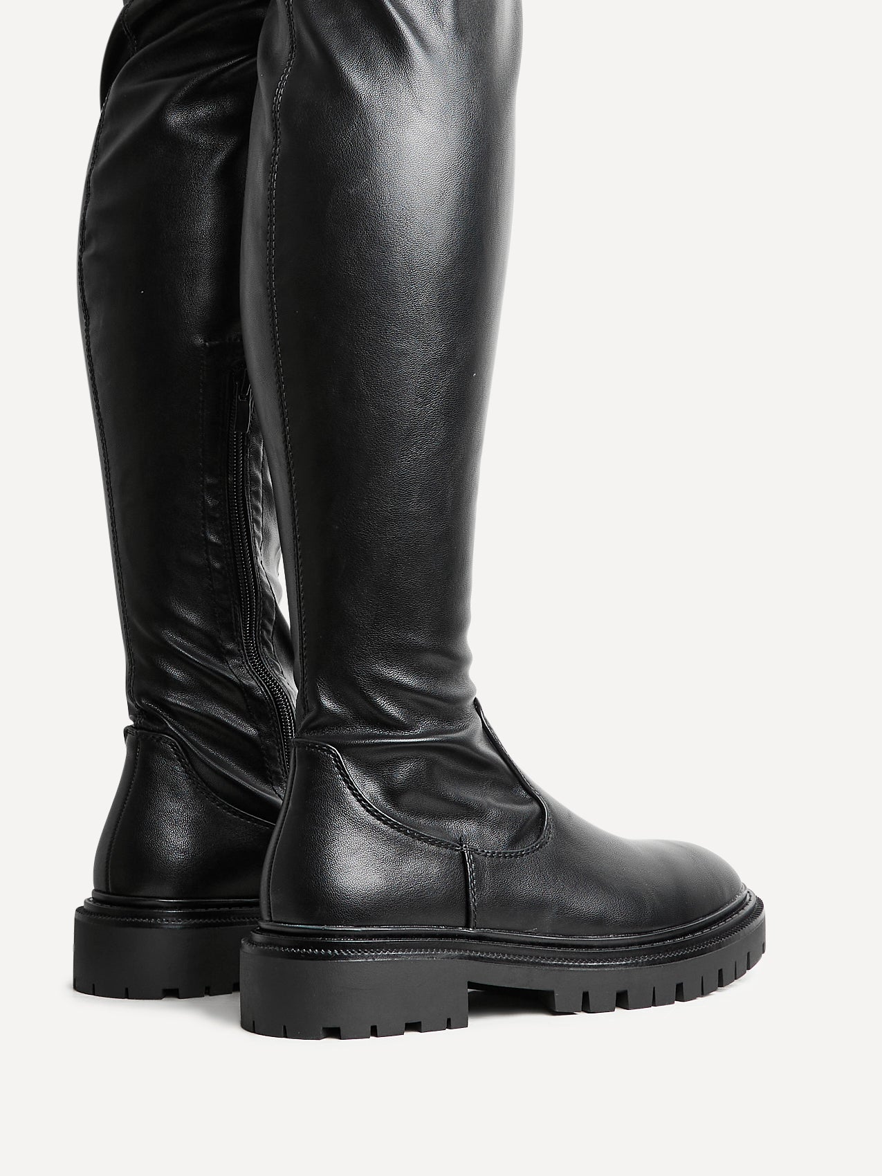 Sonny Black Faux Leather Long Boots