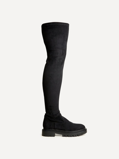 Sonny Black Faux Suede Long Boots