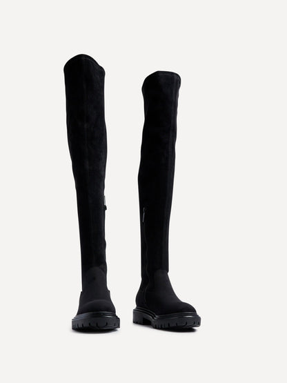 Sonny Black Faux Suede Long Boots