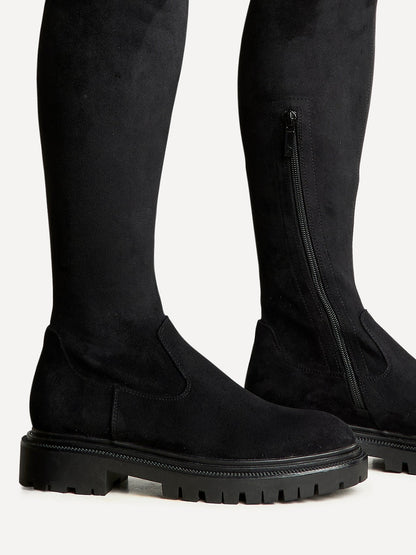 Sonny Black Faux Suede Long Boots