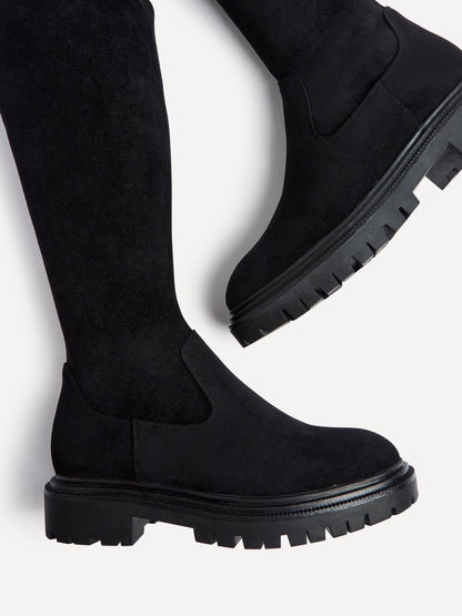 Sonny Black Faux Suede Long Boots