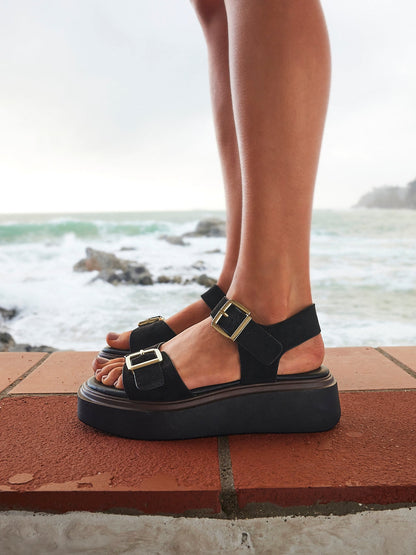 Source Wide Fit Black Flatform Sandals