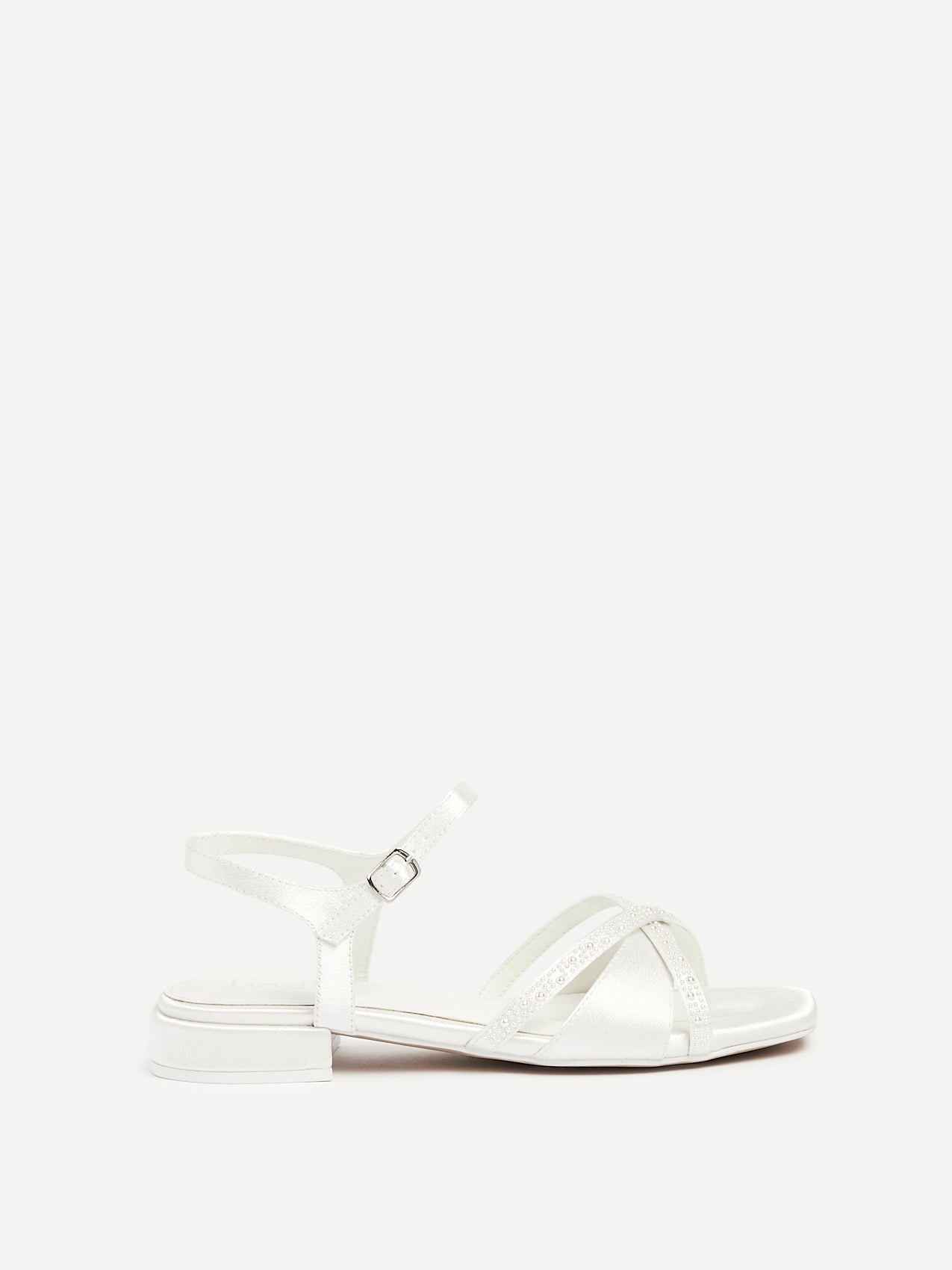 Spellbound Bridal Ivory Satin Low Heel Sandals