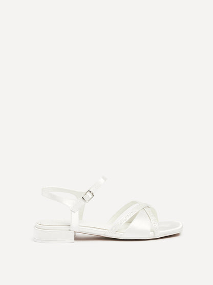 Spellbound Bridal Ivory Satin Low Heel Sandals