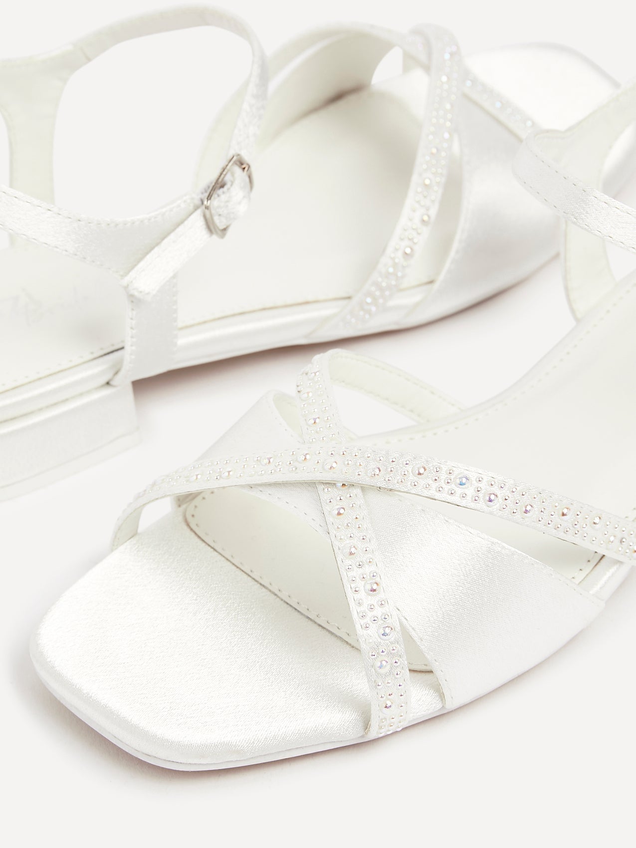 Spellbound Bridal Ivory Satin Low Heel Sandals