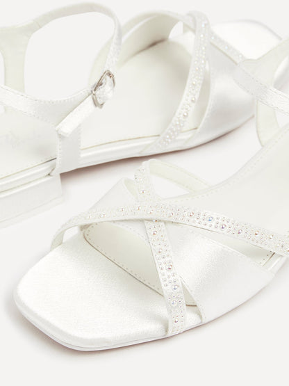 Spellbound Bridal Ivory Satin Low Heel Sandals