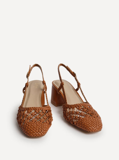 Spring Tan Handwoven Court Heels