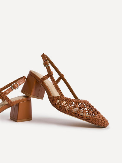 Spring Tan Handwoven Court Heels