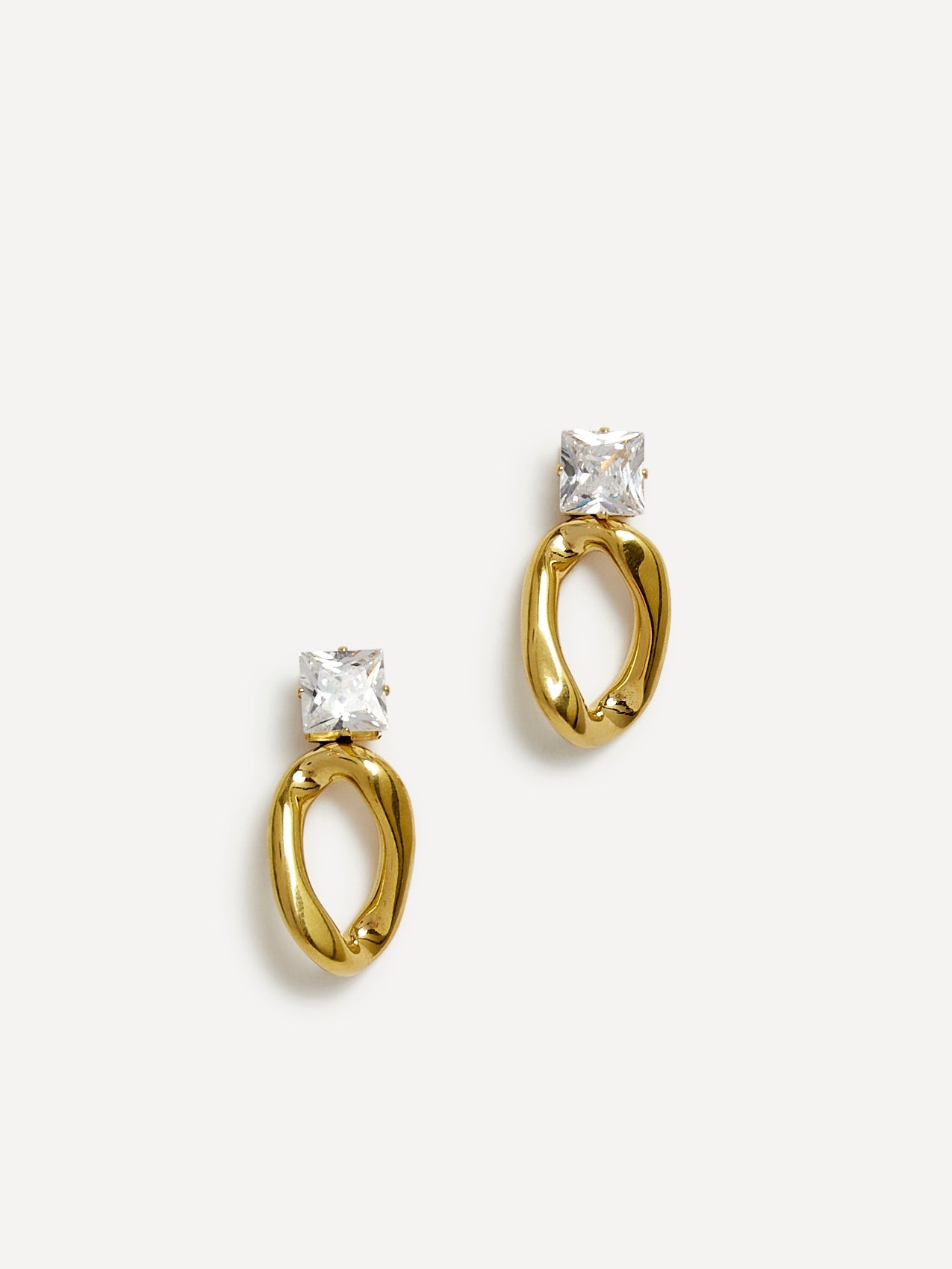Starfall Gold Square Stud Oval Drop Earrings