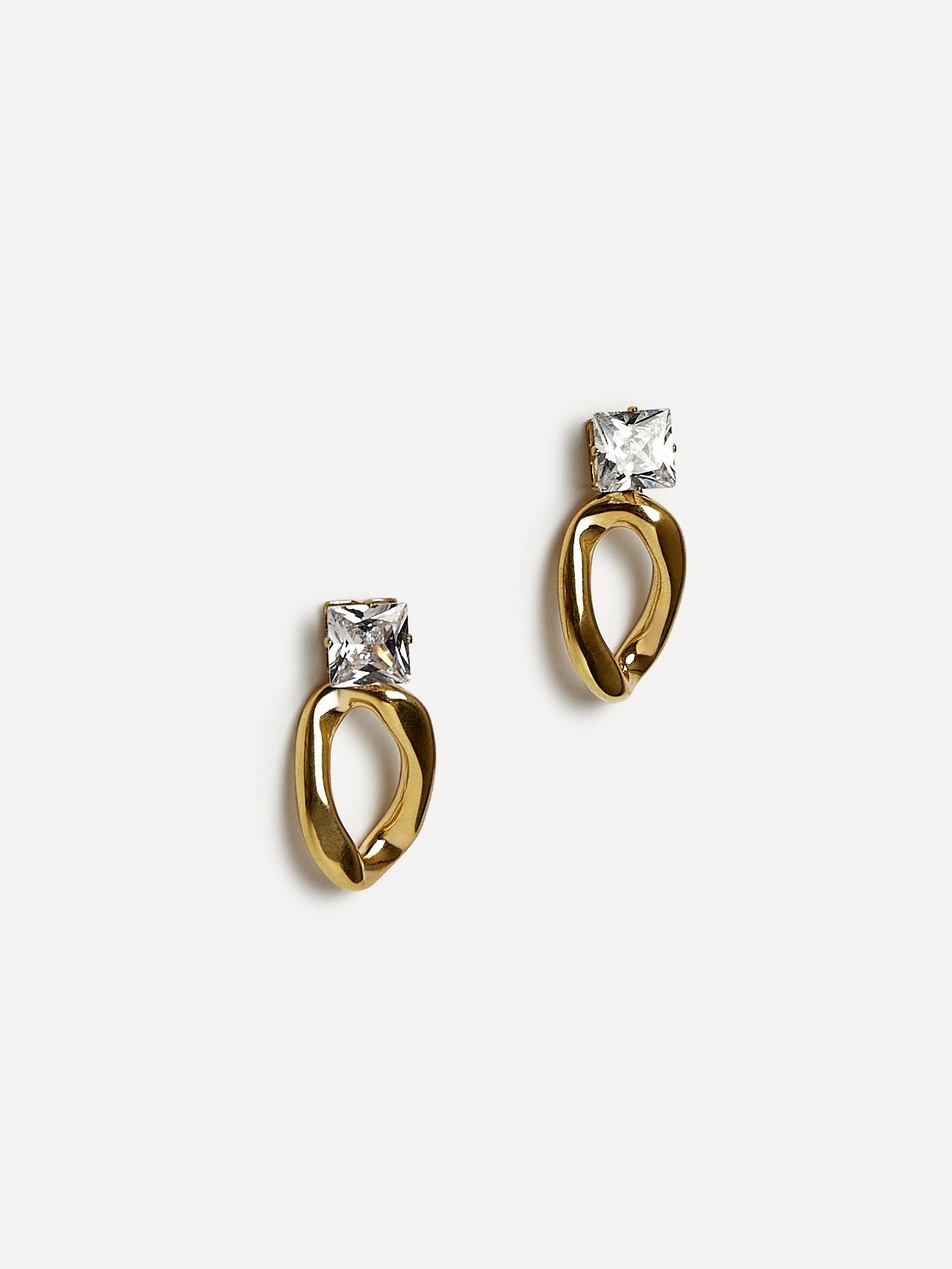 Starfall Gold Square Stud Oval Drop Earrings