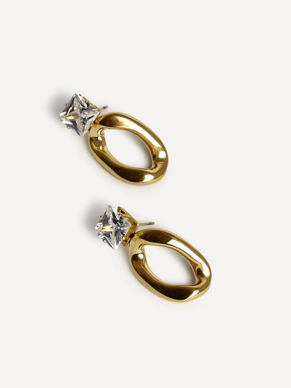 Starfall Gold Square Stud Oval Drop Earrings