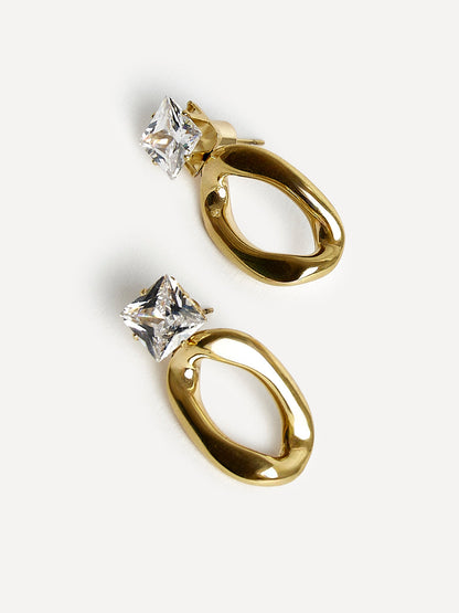 Starfall Gold Square Stud Oval Drop Earrings