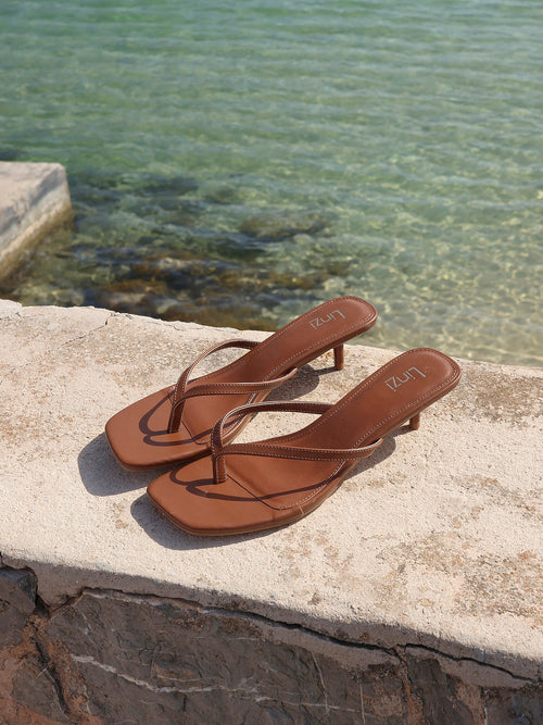 Stassie Tan Mule Heels