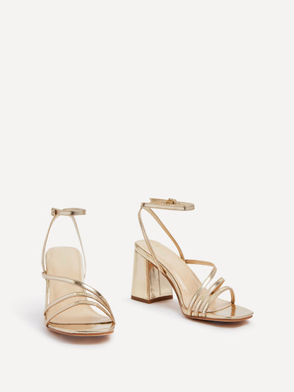 Status Gold Crossover Block Heeled Sandals