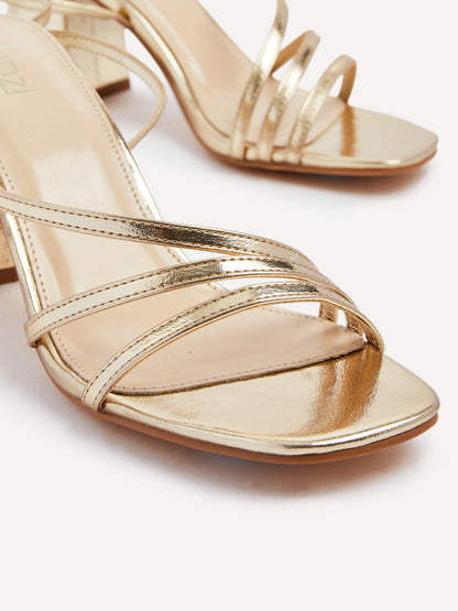 Status Gold Crossover Block Heeled Sandals