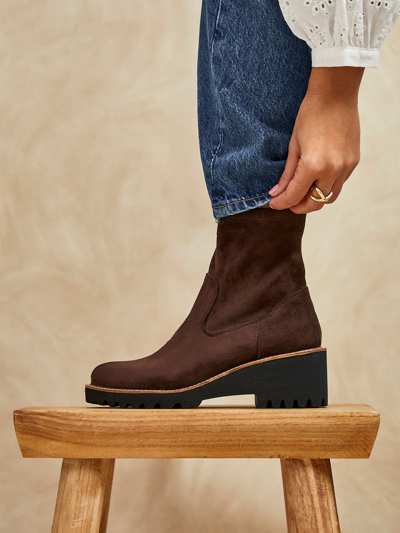 Trish Brown Faux Suede Wedged Ankle Boots