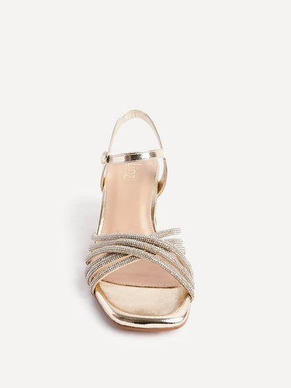 Strictly Wide Fit Gold Diamante Heels