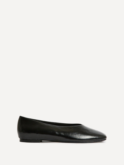 Structure Black Faux Leather Square Toe Ballet Flats