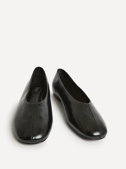 Structure Black Faux Leather Square Toe Ballet Flats
