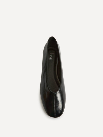 Structure Black Faux Leather Square Toe Ballet Flats