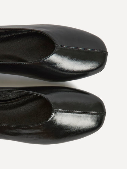 Structure Black Faux Leather Square Toe Ballet Flats