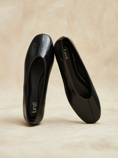 Structure Black Faux Leather Square Toe Ballet Flats