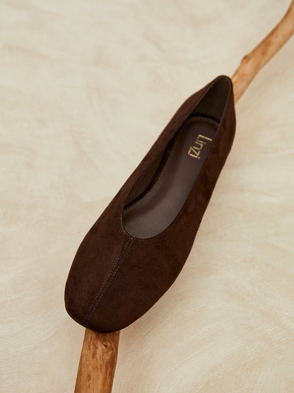Structure Brown Faux Suede Square Toe Ballet Flats