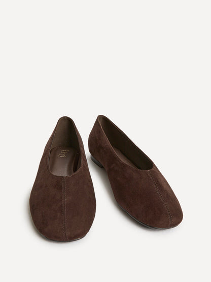 Structure Brown Faux Suede Square Toe Ballet Flats