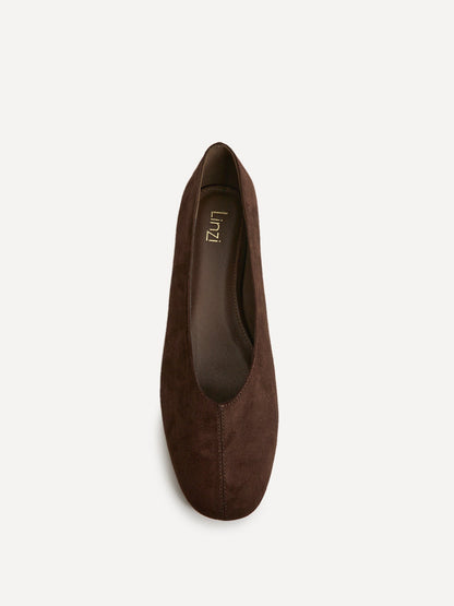 Structure Brown Faux Suede Square Toe Ballet Flats