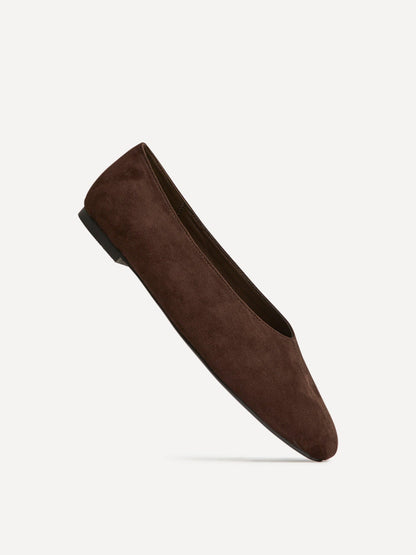 Structure Brown Faux Suede Square Toe Ballet Flats