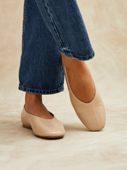 Structure Nude Faux Leather Square Toe Ballet Flats