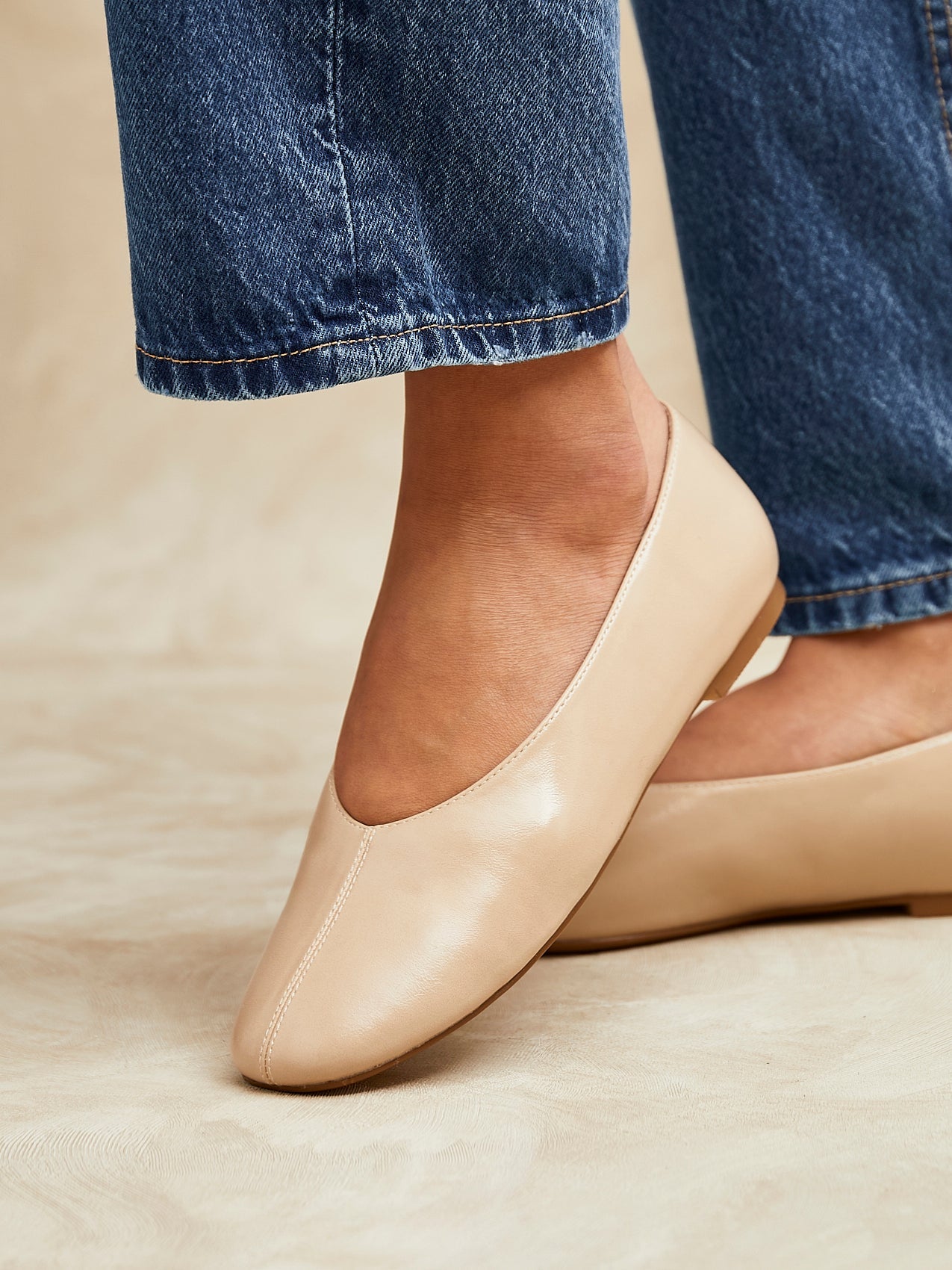 Structure Nude Faux Leather Square Toe Ballet Flats
