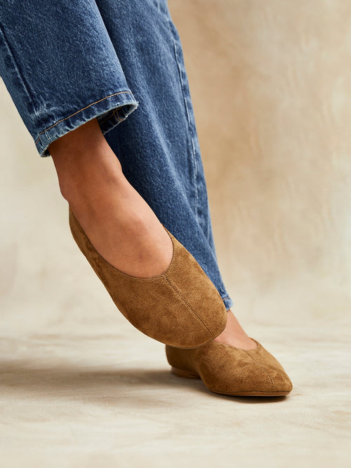Structure Tan Faux Suede Square Toe Ballet Flats