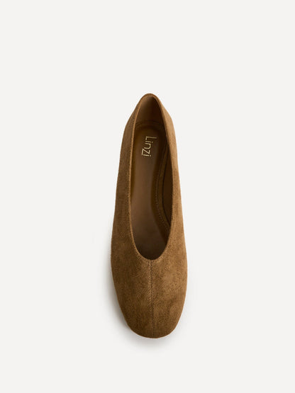 Structure Tan Faux Suede Square Toe Ballet Flats