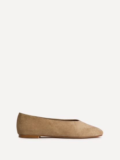 Structure Taupe Faux Suede Square Toe Ballet Flats