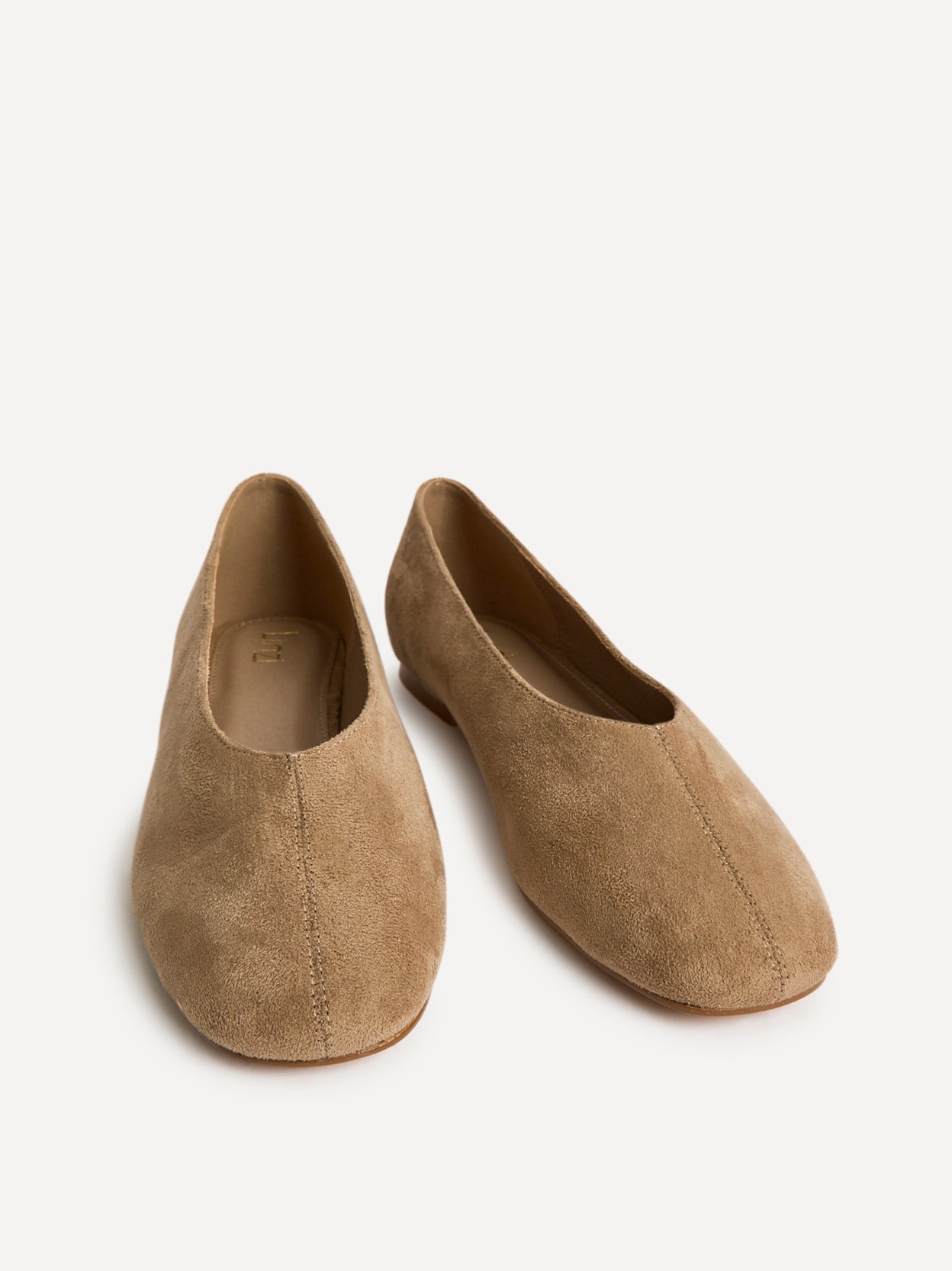 Structure Taupe Faux Suede Square Toe Ballet Flats