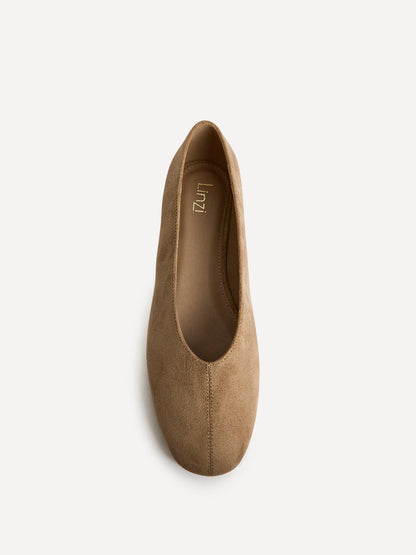 Structure Taupe Faux Suede Square Toe Ballet Flats
