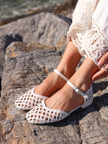 Suki White Handwoven Sandals