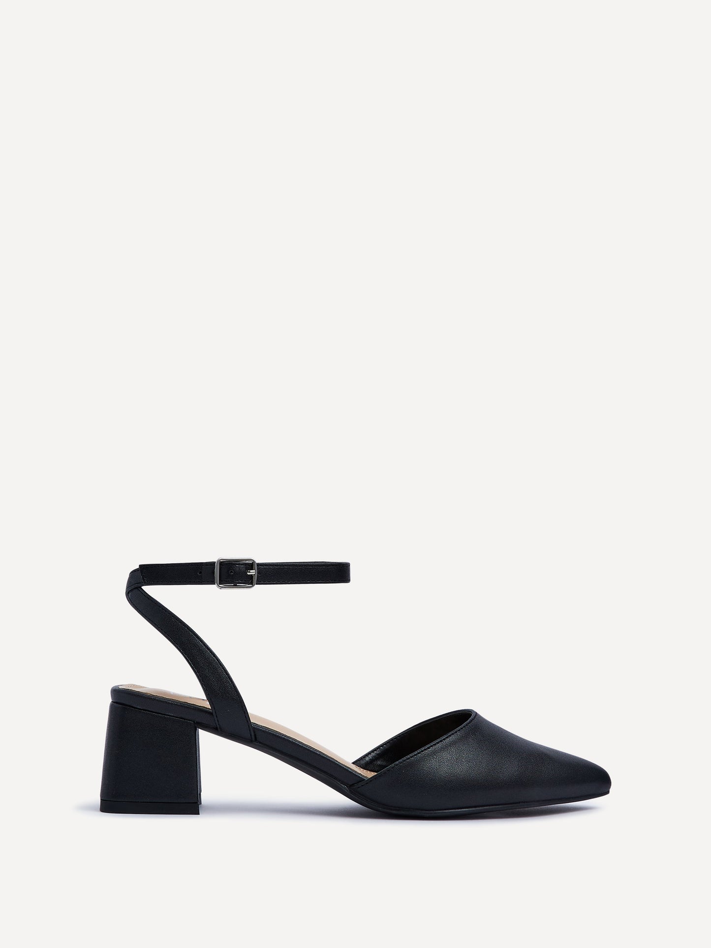 Suzy Wide Fit Black Faux Leather Court Heels