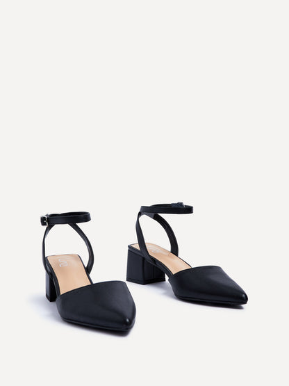 Suzy Wide Fit Black Faux Leather Court Heels