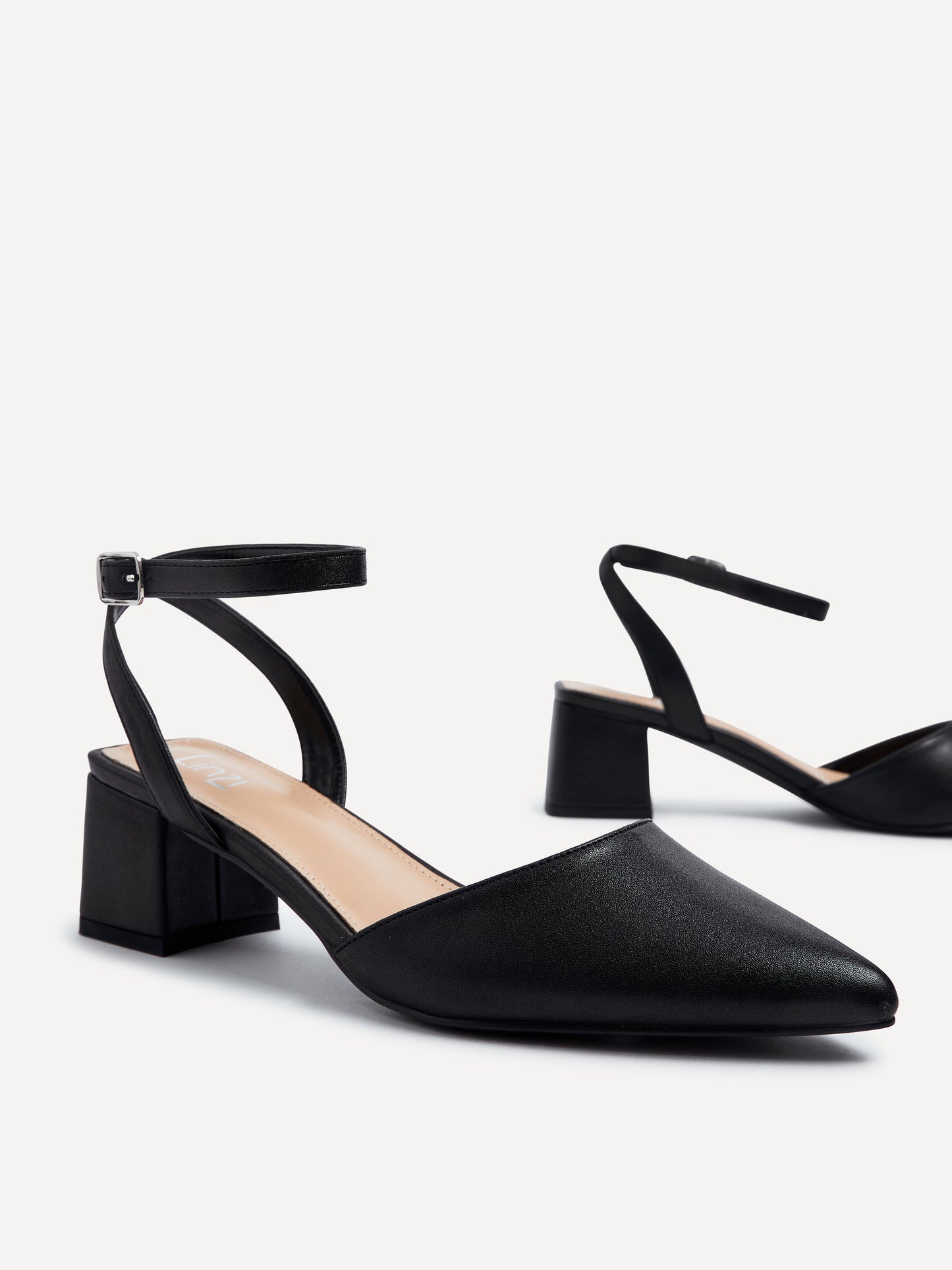 Suzy Wide Fit Black Faux Leather Court Heels