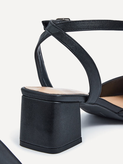 Suzy Wide Fit Black Faux Leather Court Heels