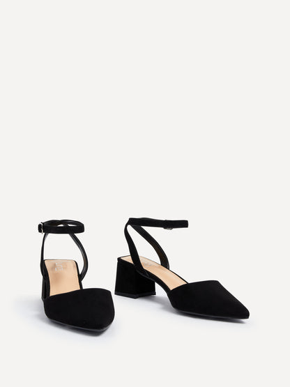Suzy Wide Fit Black Faux Suede Court Heels