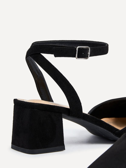 Suzy Wide Fit Black Faux Suede Court Heels