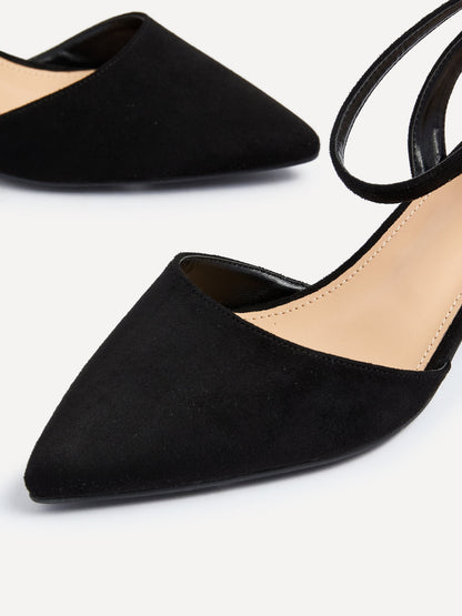 Suzy Wide Fit Black Faux Suede Court Heels