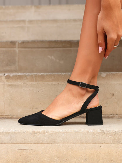 Suzy Wide Fit Black Faux Suede Court Heels