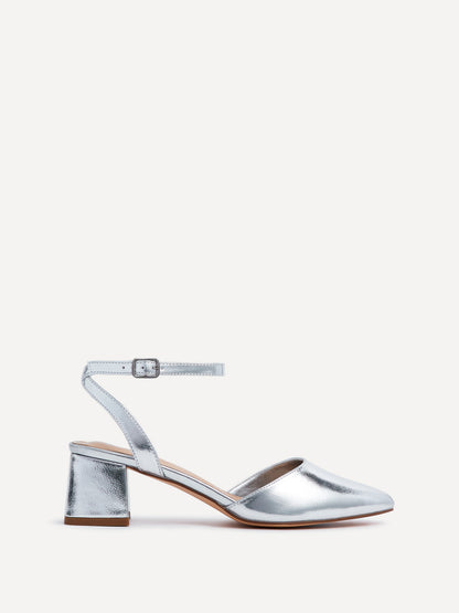 Suzy Wide Fit Silver Faux Leather Court Heels